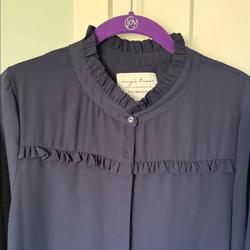 Evy's Tree Navy Ruffled Blouse - Picture 3 of 5